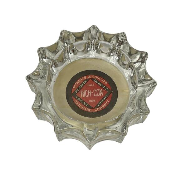 HEAVY ART DECO GLASS SPROCKET Richards & Conover RICH-CON HARDWARE  6" ASHTRAY - Picture 1 of 6